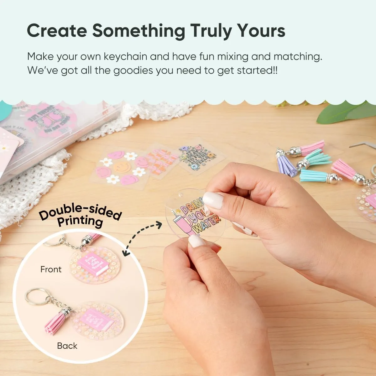 140 PCS Acrylic Keychain Blank Set, Faith Double-Sided UV DTF Stickers Acrylic Keychain Making Kits for Vinyl DIY Craft Project Employee Appreciation Gifts