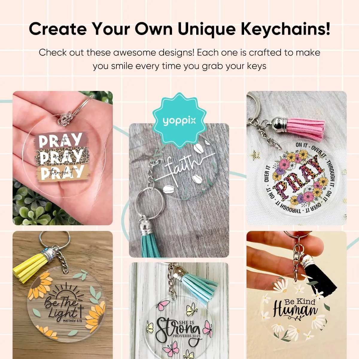 140 PCS Acrylic Keychain Blank Set, Faith Double-Sided UV DTF Stickers Acrylic Keychain Making Kits for Vinyl DIY Craft Project Employee Appreciation Gifts