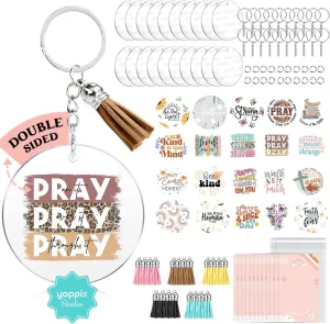 140 PCS Acrylic Keychain Blank Set, Faith Double-Sided UV DTF Stickers Acrylic Keychain Making Kits for Vinyl DIY Craft Project Employee Appreciation Gifts