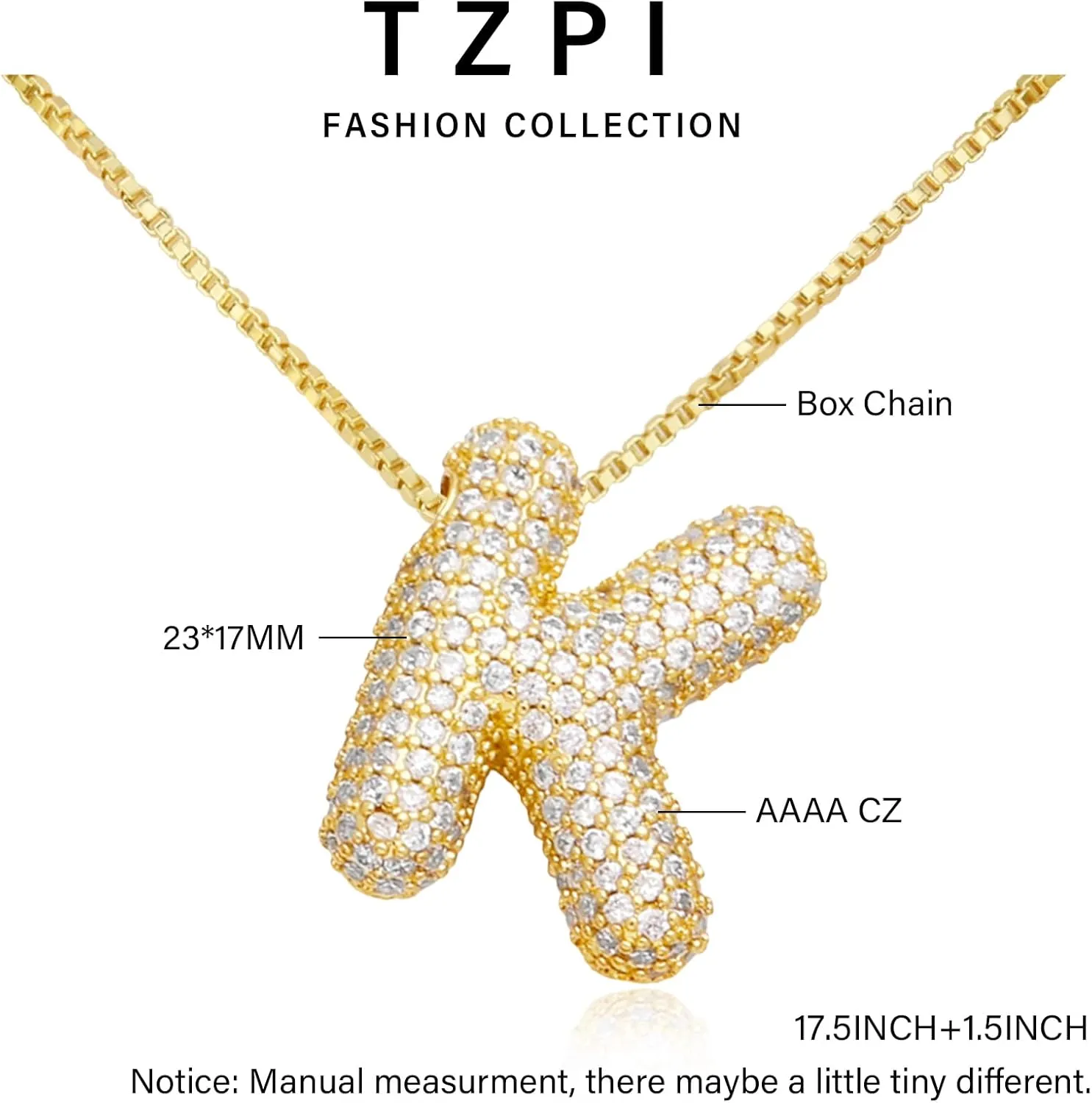 18K Bubble Letter Necklace Gold for Women, Initial Necklaces Rhinestone Chunky Bubble Letter Necklace as Birthday Gifts Charm Puff Name Pendant Alphabet Necklaces Non Tarnish Gold Plated Jewelry