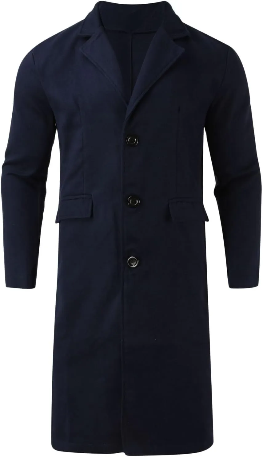 2023 Men's Casual Trench Coat Slim Fit Notched Collar Long Suit Jacket Overcoat Single Breasted Pea Coat Blazers wih Pockets