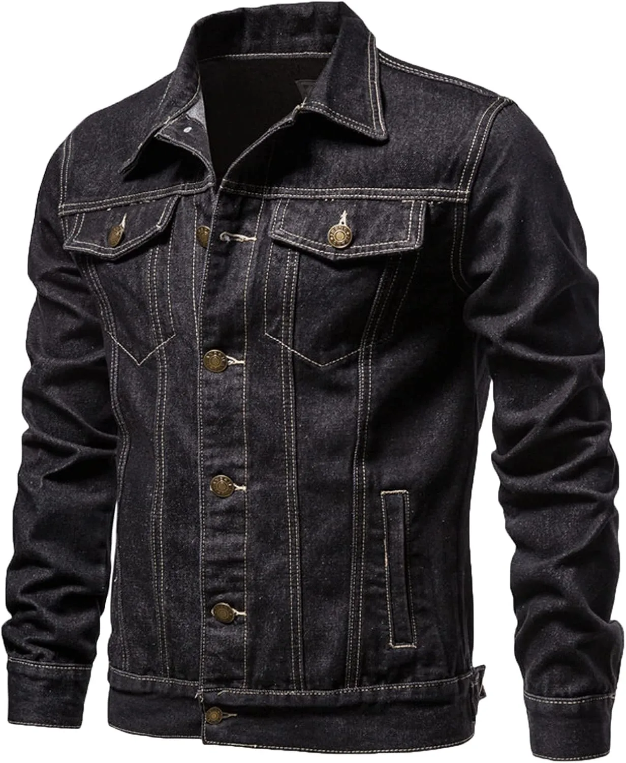 2024 Denim Jacket Men Stylish Vintage Long Sleeve Shacket Jackets Distressed Washed Collar Button Down Jeans Jacket