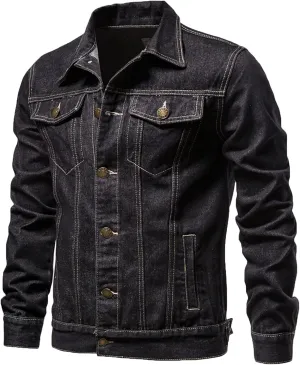 2024 Denim Jacket Men Stylish Vintage Long Sleeve Shacket Jackets Distressed Washed Collar Button Down Jeans Jacket