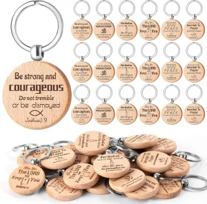 24 Pcs Christian Keychain Bulk, Bible Verse Keychain, Inspirational Religious Quotes Wooden Key Chain Sign for Women Men Church