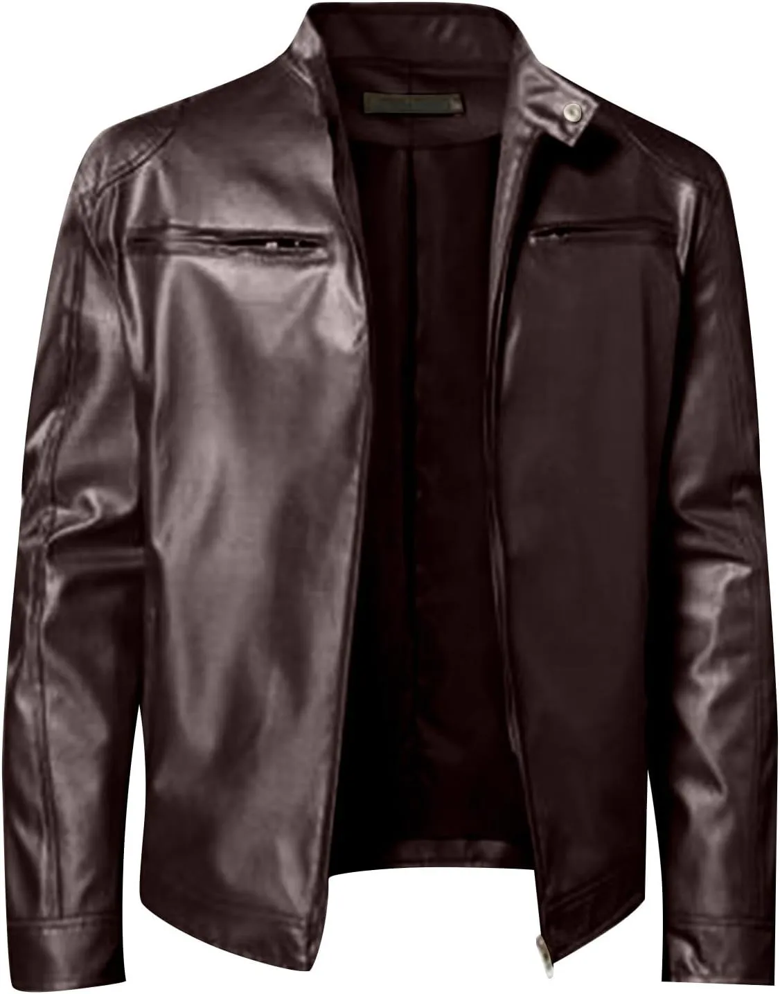ADHOWBEW Mens Leather Jacket Stand Collar Windbreaker Zip Up Fashion Motorcycle Jackets
