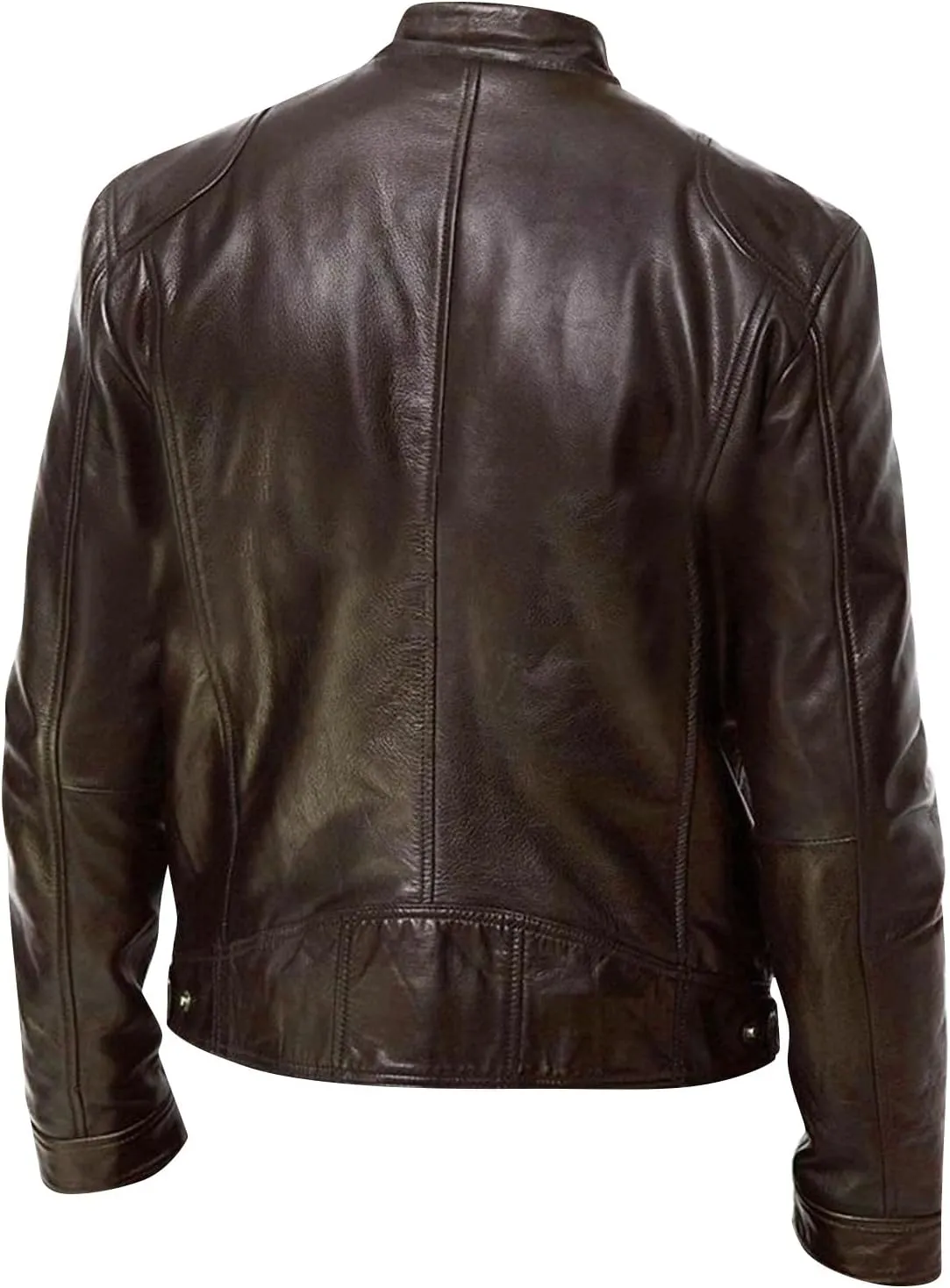 ADHOWBEW Mens Leather Jacket Stand Collar Windbreaker Zip Up Fashion Motorcycle Jackets