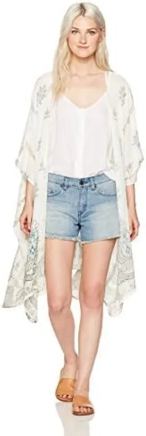 Angie Women's Ivory Printed Duster Kimono