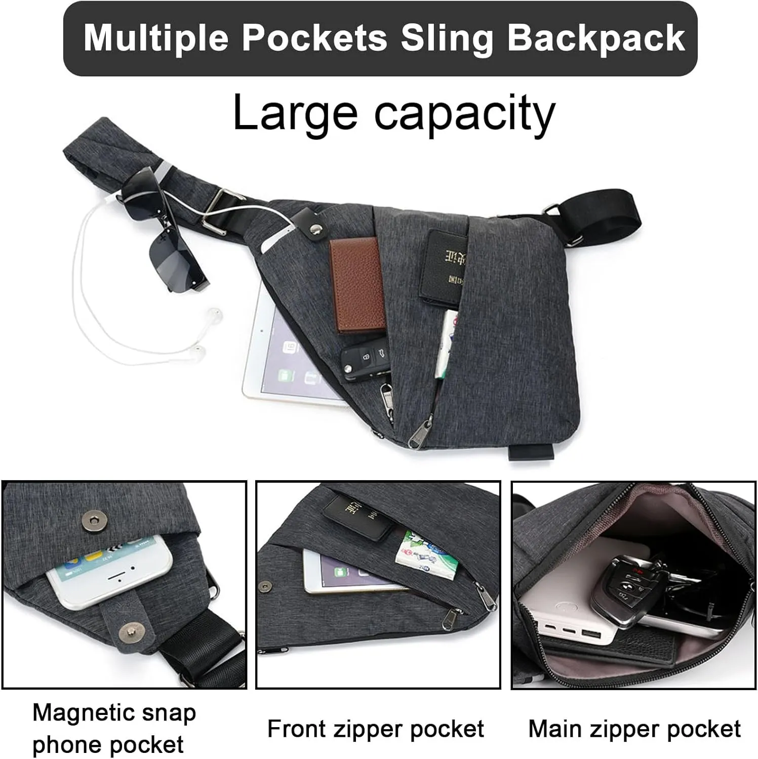 Anti Theft Crossbody Bags, Slim Sling Bag Anti-theft Travel Bag for Women Men, Lightweight Chest Shoulder Backpack