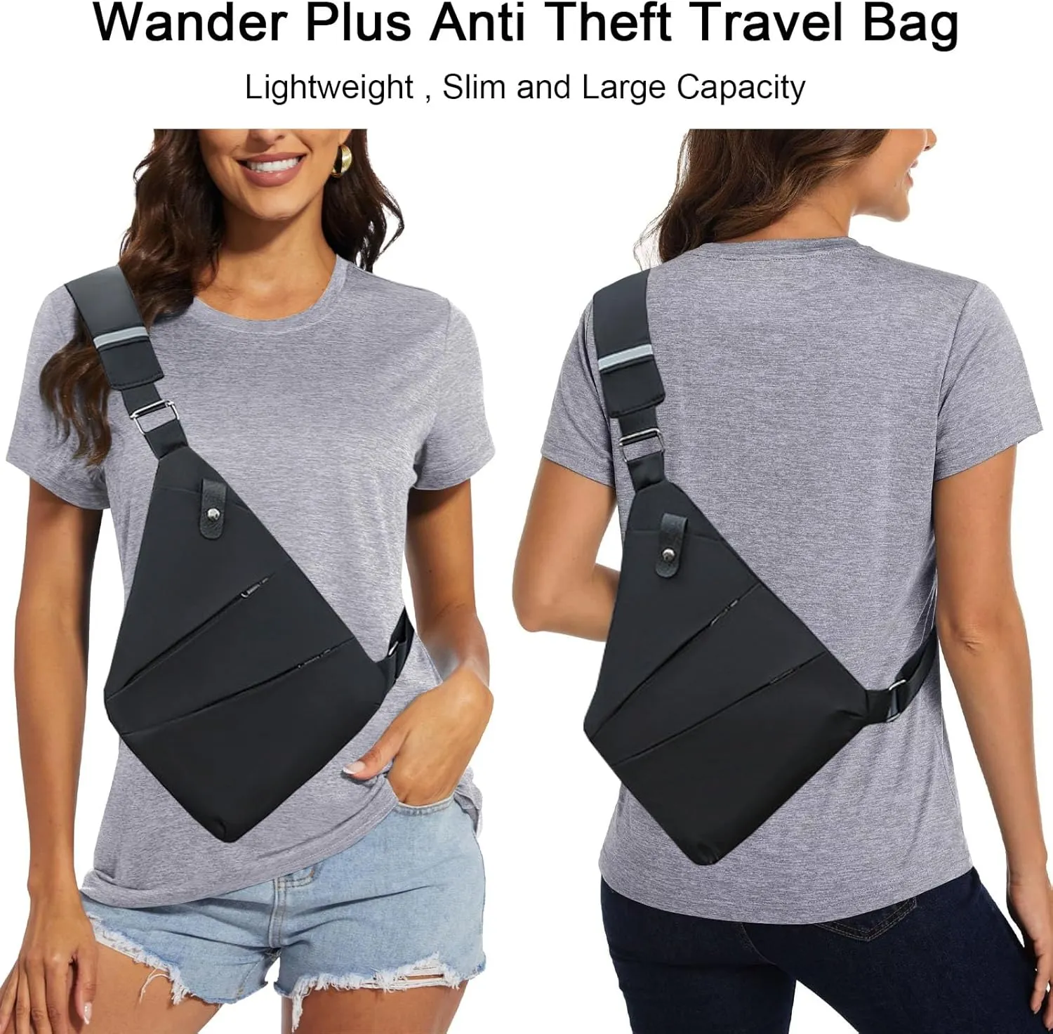 Anti Theft Crossbody Bags, Slim Sling Bag Anti-theft Travel Bag for Women Men, Lightweight Chest Shoulder Backpack