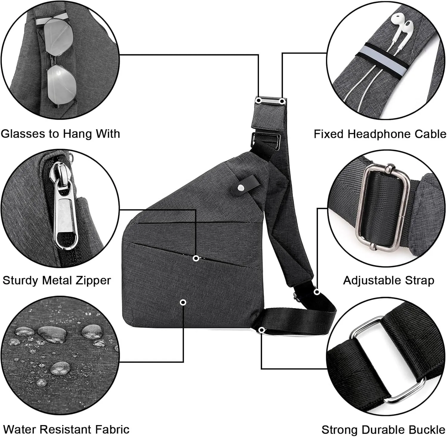Anti Theft Crossbody Bags, Slim Sling Bag Anti-theft Travel Bag for Women Men, Lightweight Chest Shoulder Backpack