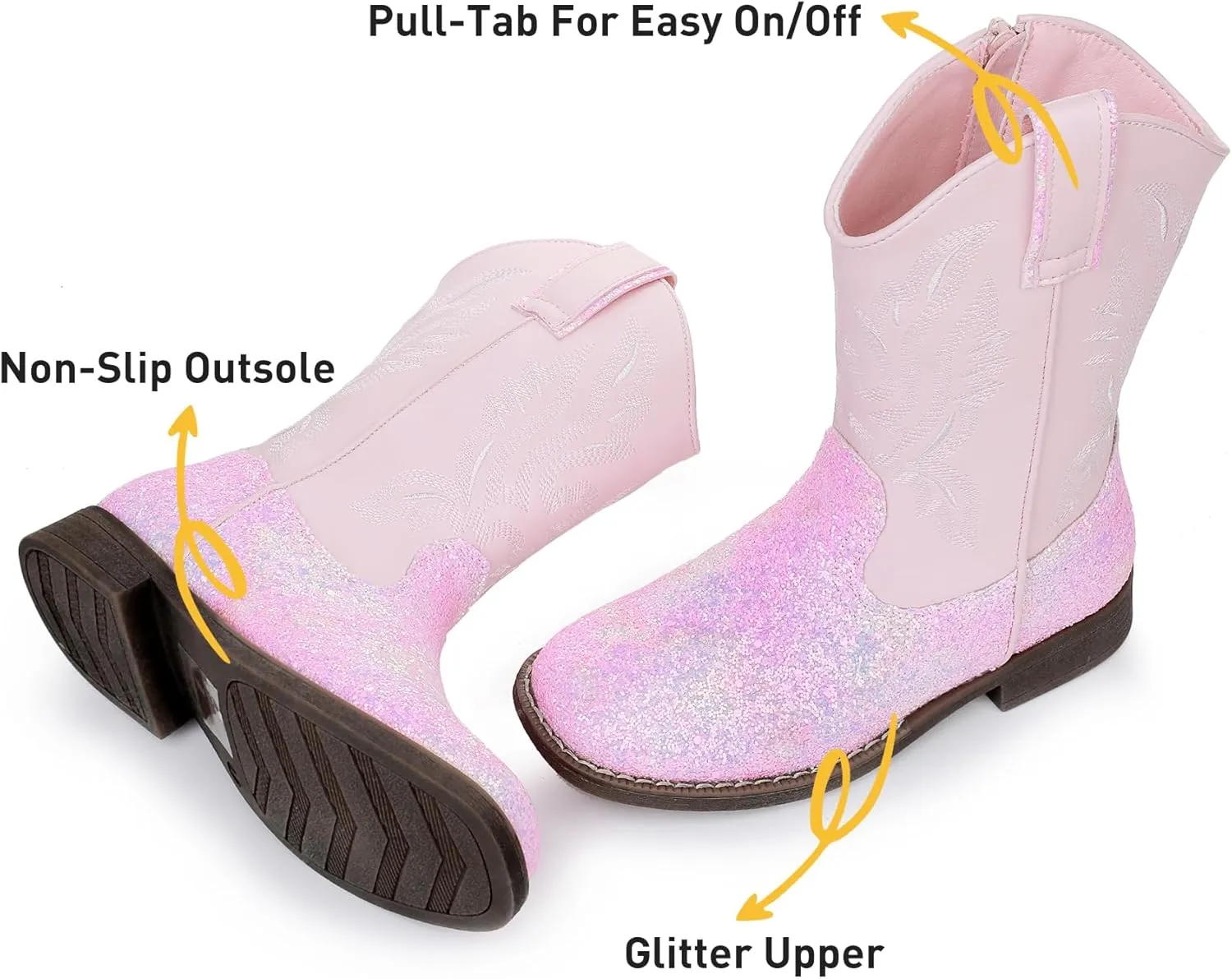Apakowa Kids Cowboy Boots - Cowboy and Cowgirl Boots for Boys and Girls, Mid-Calf Square Toe Western Rodeo Boots with Embroidery and Side Zipper (Toddler/Little Kid/Big Kid)