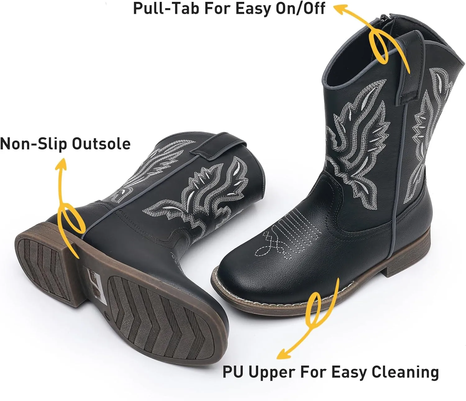 Apakowa Kids Cowboy Boots - Cowboy and Cowgirl Boots for Boys and Girls, Mid-Calf Square Toe Western Rodeo Boots with Embroidery and Side Zipper (Toddler/Little Kid/Big Kid)