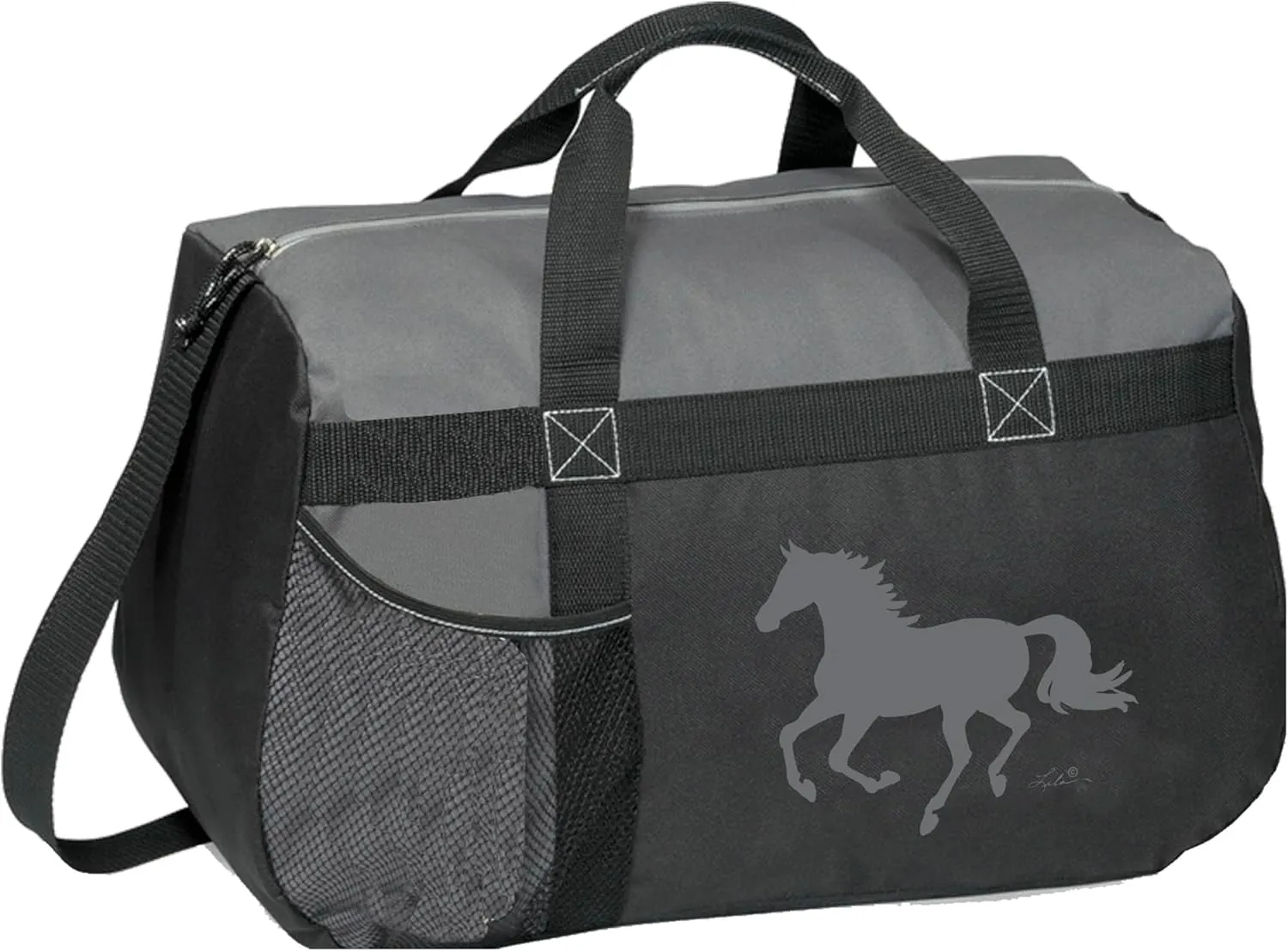 AWST Int'l "Lila" Galloping Equestrian Horse Riding Duffle Bag- Grey