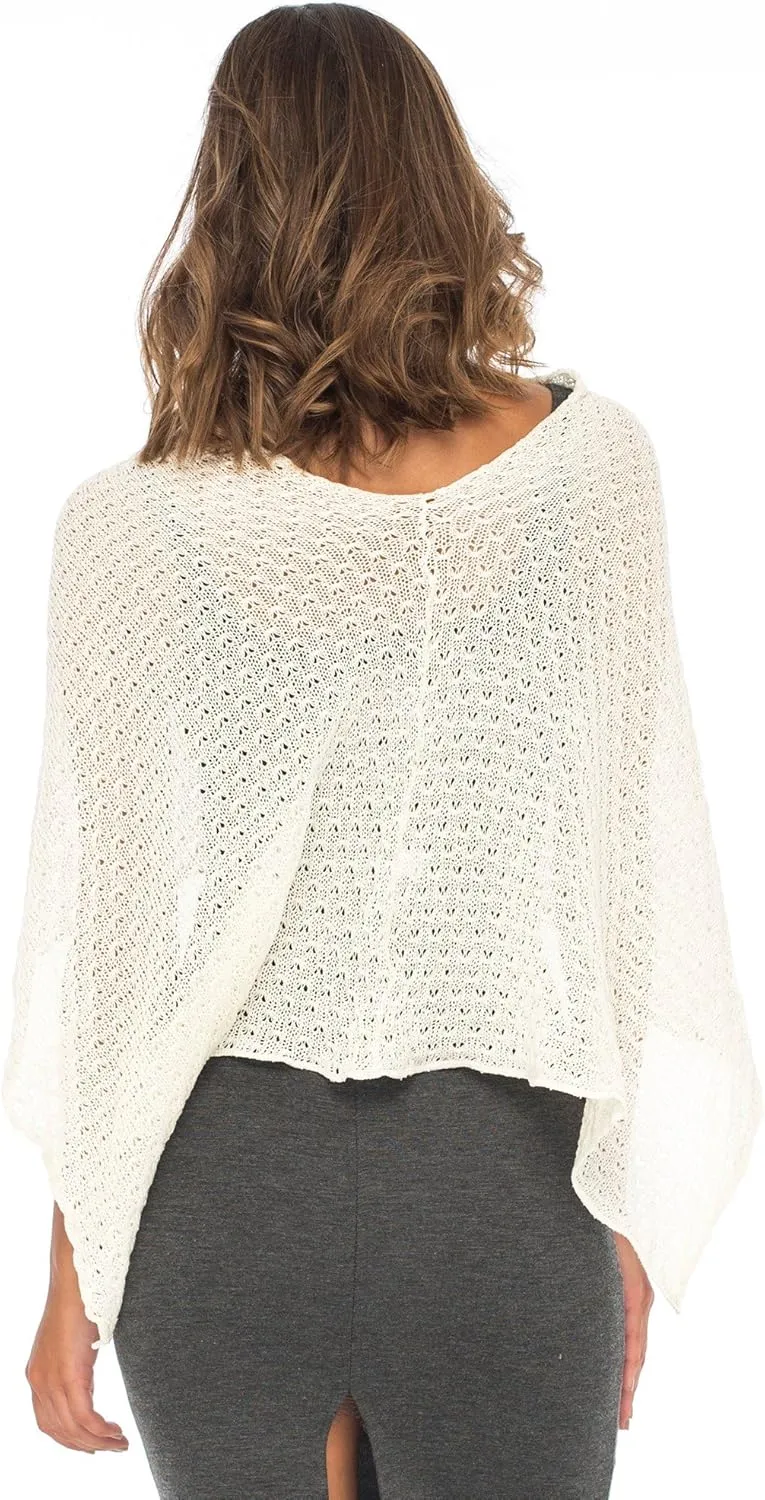 Back From Bali Womens Cotton Shrug Poncho, Lightweight Summer Shrug Pullover Sweater