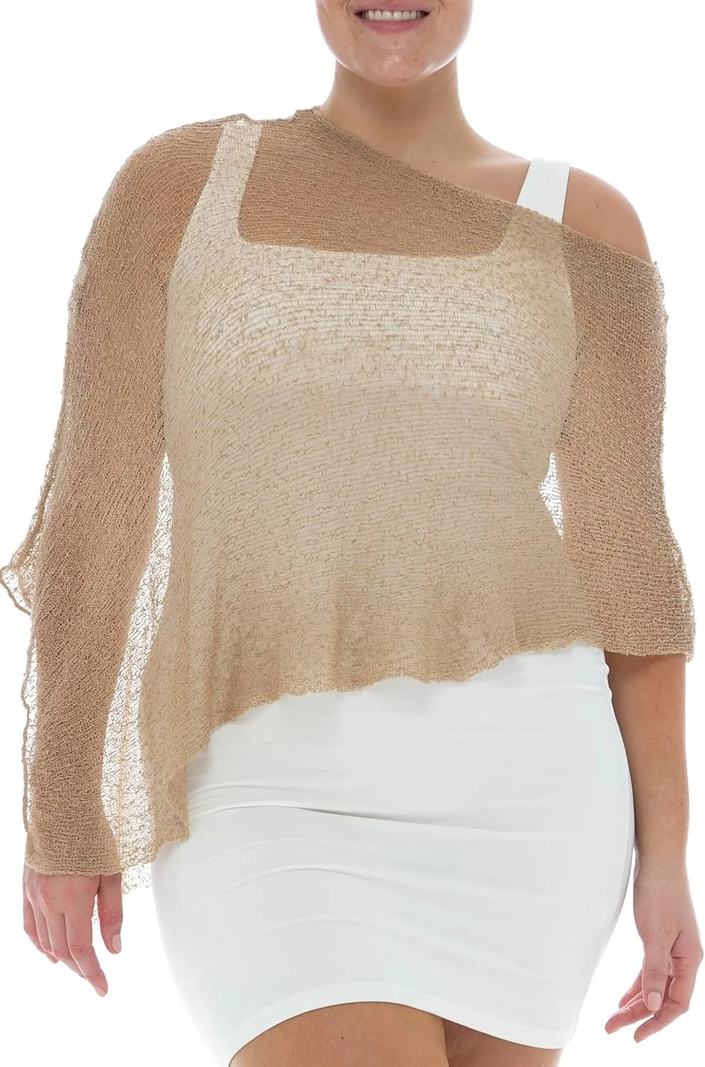 Back From Bali Womens Plus Size Sheer Poncho Shrug - Lightweight Knit Pullover Bolero Sweater 2X 3X 4X