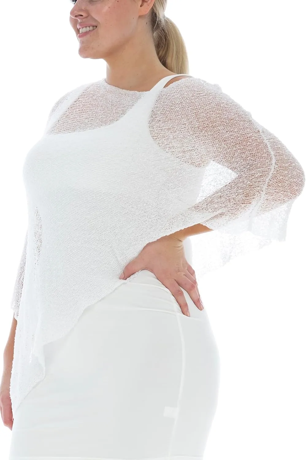 Back From Bali Womens Plus Size Sheer Poncho Shrug - Lightweight Knit Pullover Bolero Sweater 2X 3X 4X