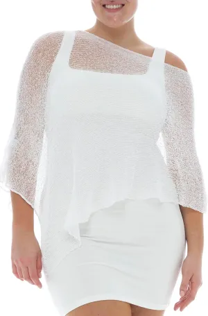 Back From Bali Womens Plus Size Sheer Poncho Shrug - Lightweight Knit Pullover Bolero Sweater 2X 3X 4X