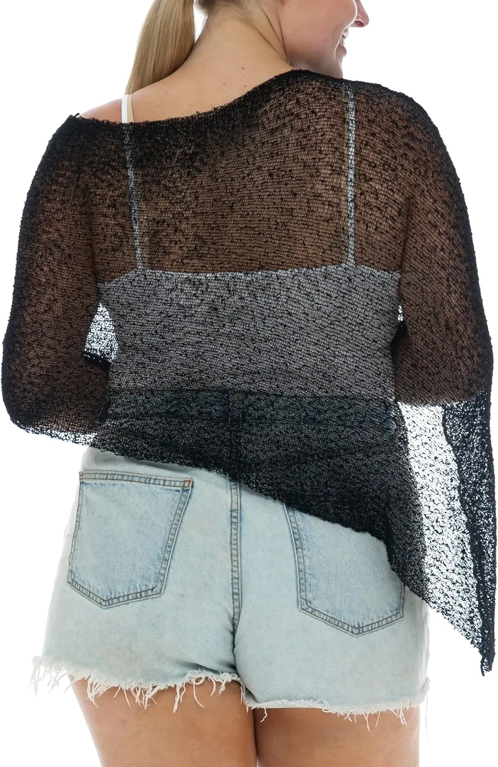 Back From Bali Womens Plus Size Sheer Poncho Shrug - Lightweight Knit Pullover Bolero Sweater 2X 3X 4X