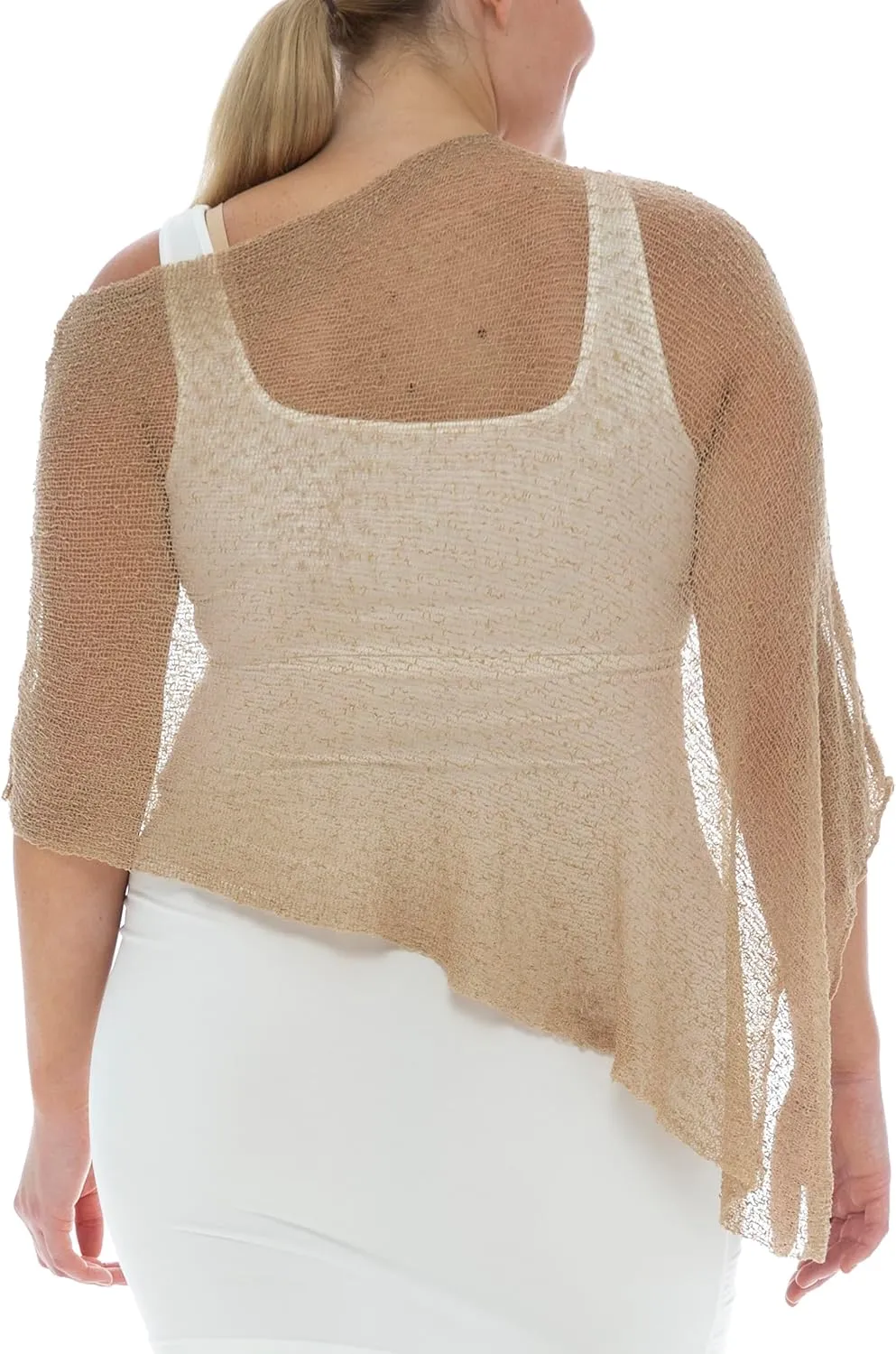 Back From Bali Womens Plus Size Sheer Poncho Shrug - Lightweight Knit Pullover Bolero Sweater 2X 3X 4X