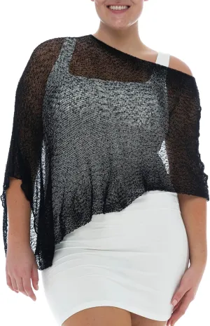 Back From Bali Womens Plus Size Sheer Poncho Shrug - Lightweight Knit Pullover Bolero Sweater 2X 3X 4X