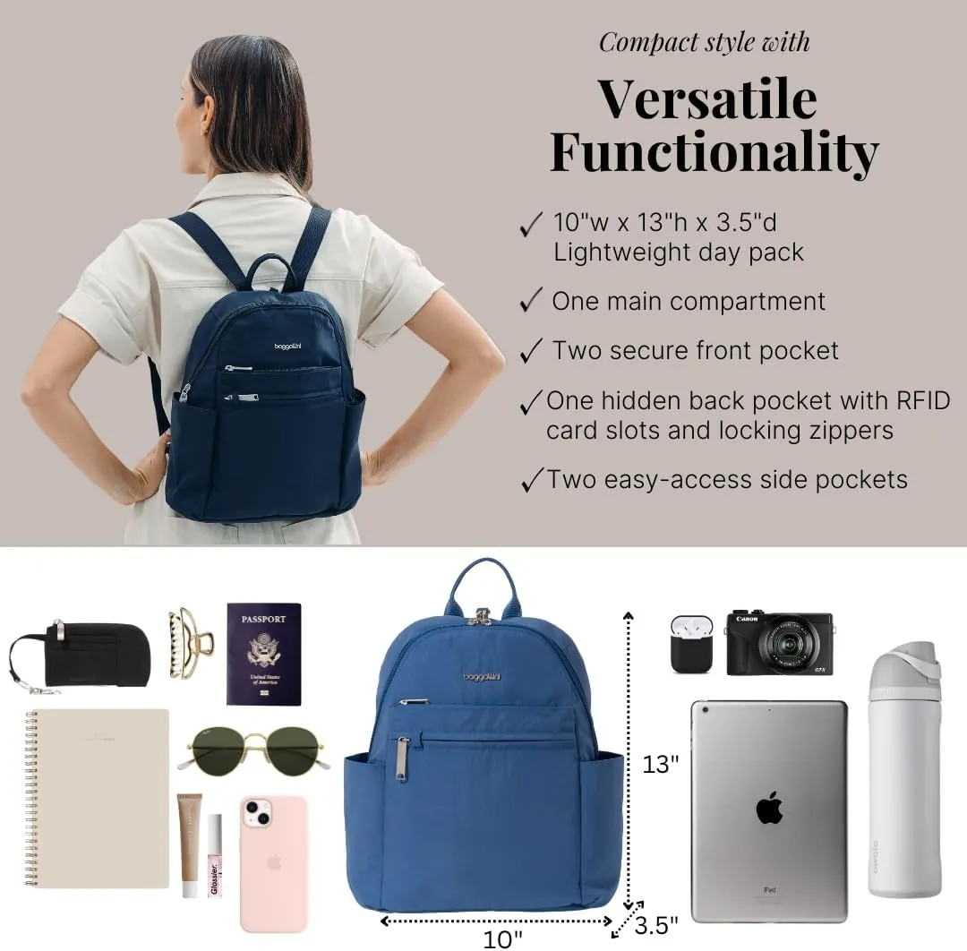 Baggallini Securtex Anti-theft Vacation Travel Backpack 10x13 Slash-Resistant Nylon Daypack w/RFID