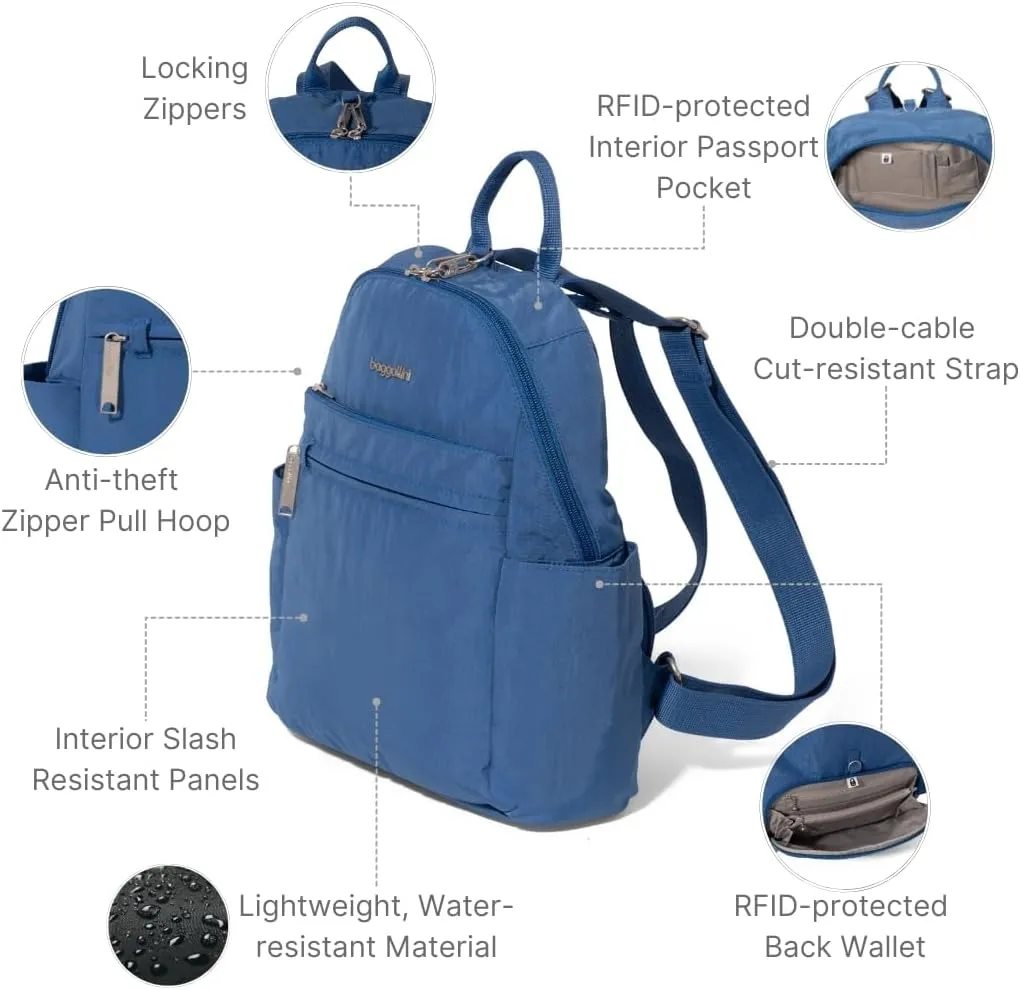 Baggallini Securtex Anti-theft Vacation Travel Backpack 10x13 Slash-Resistant Nylon Daypack w/RFID