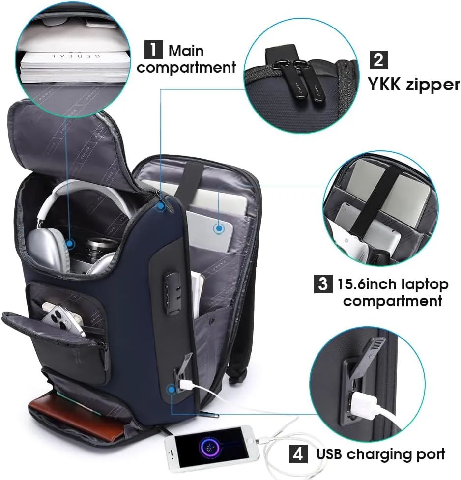 BANGE Anti Theft Backpack,Slim Laptop Backpacks Fit for 15.6 INCHBusiness Backpack with USB Charging Port,Men Travel Backpack for Men and Women