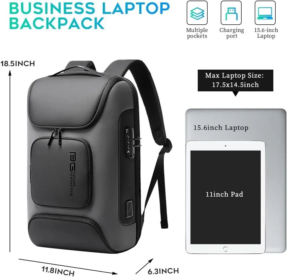 BANGE Business Laptop Backpack Fit for 15.6 INCH,Travel Backpack with USB Charging Port,Men Travel Backpack with Water Bottle Holder for Men and Women
