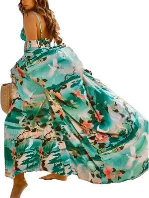 Bathing Suit Cover up Women's Floral Kimonos 3/4 Sleeve Loose Kimono Robe Long Duster Loose Oversized Open Front Cardigan Beachwear Maxi Dress with Belt 3/4 selelve(279)