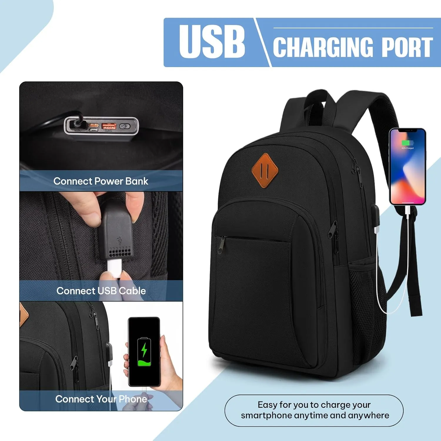 Beaulyn Travel Laptop Backpack, Anti Theft Backpack with USB Charging Port, Waterproof Bookbag & Computer Bag for Men & Women
