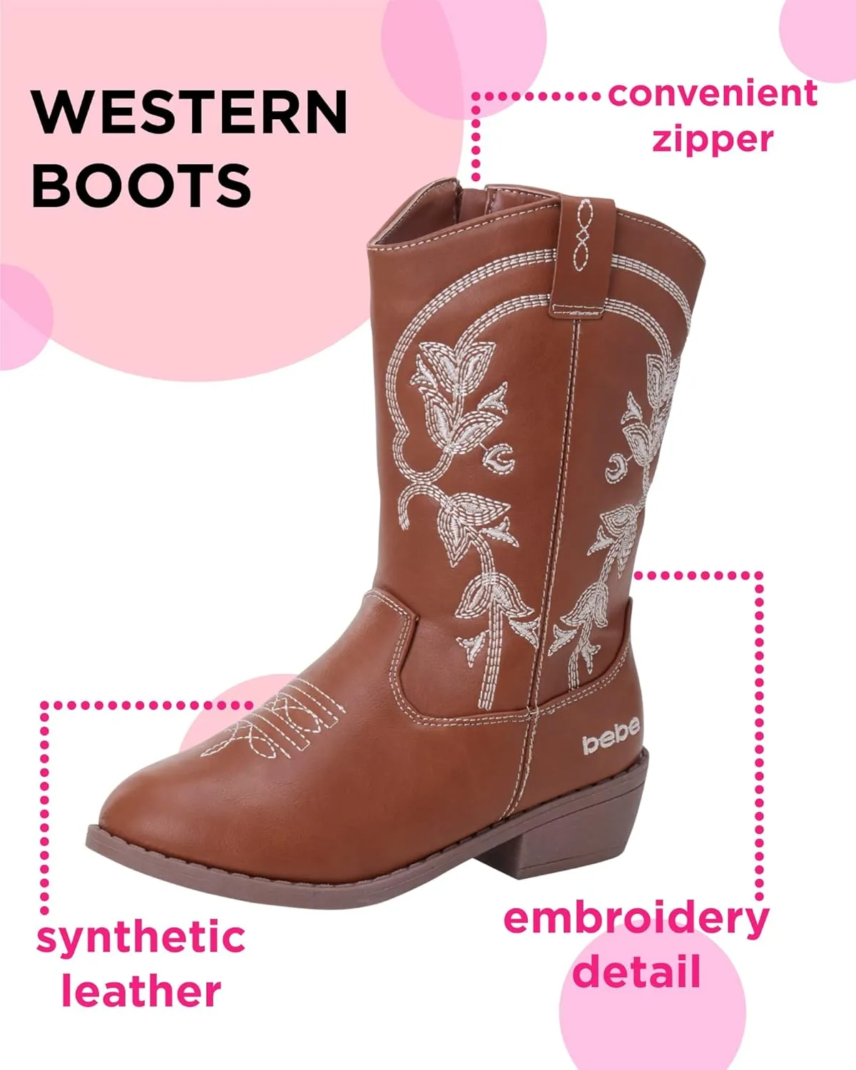 bebe Girls Cowboy Boots - Classic Western Country Cowgirl Boots - Mid Calf Riding Shoes for Toddlers Little and Big Girls