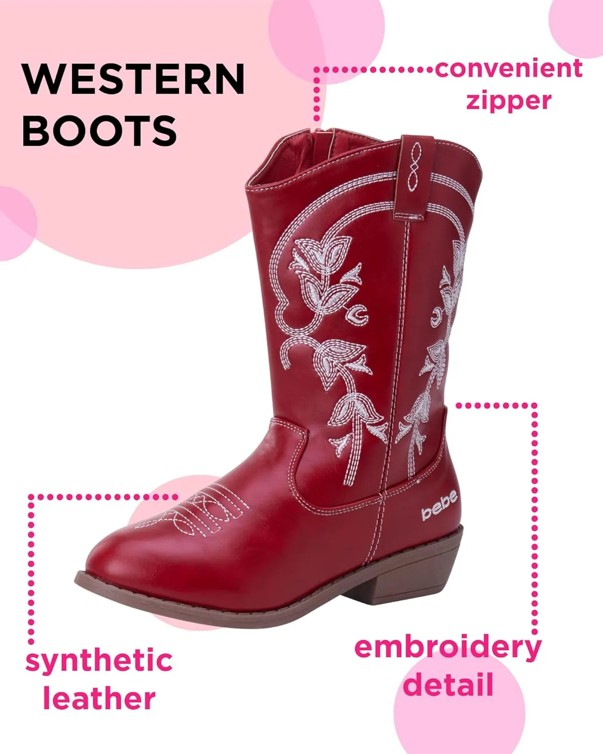 bebe Girls Cowboy Boots - Classic Western Country Cowgirl Boots - Mid Calf Riding Shoes for Toddlers Little and Big Girls