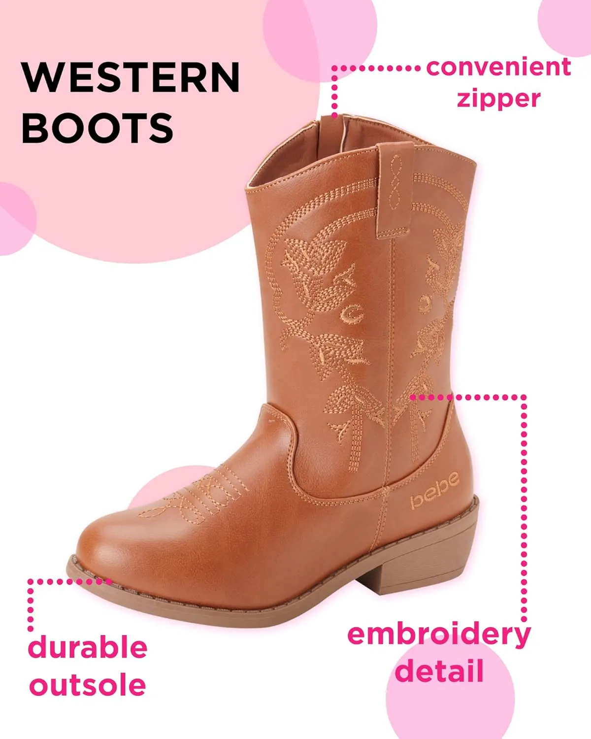 bebe Girls Cowboy Boots - Classic Western Country Cowgirl Boots - Mid Calf Riding Shoes for Toddlers Little and Big Girls
