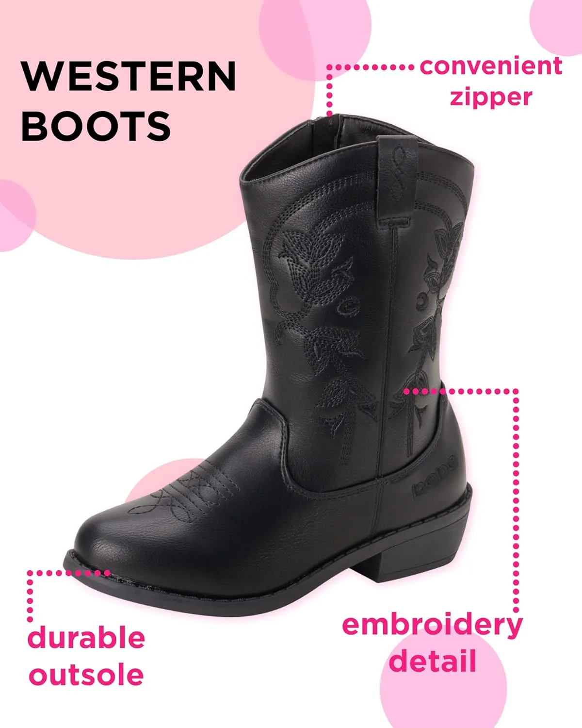 bebe Girls Cowboy Boots - Classic Western Country Cowgirl Boots - Mid Calf Riding Shoes for Toddlers Little and Big Girls
