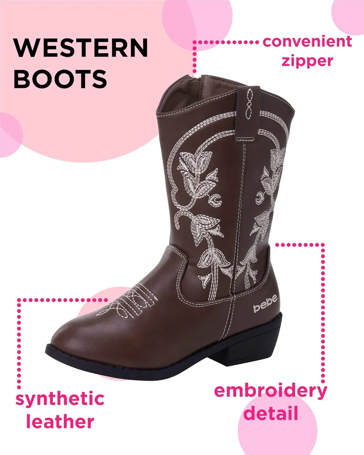 bebe Girls Cowboy Boots - Classic Western Country Cowgirl Boots - Mid Calf Riding Shoes for Toddlers Little and Big Girls