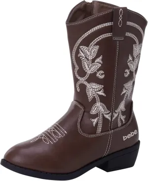 bebe Girls Cowboy Boots - Classic Western Country Cowgirl Boots - Mid Calf Riding Shoes for Toddlers Little and Big Girls