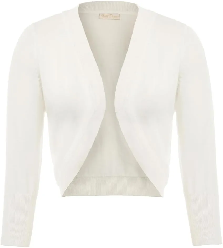 Belle Poque Womens 3/4 Sleeve Bolero Shrug Open Front Knit Cropped Cardigan