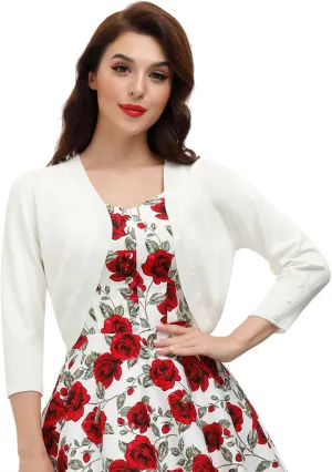 Belle Poque Womens 3/4 Sleeve Bolero Shrug Open Front Knit Cropped Cardigan