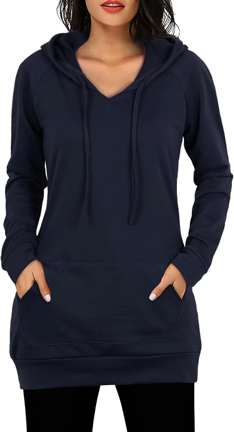 BEPEI Womens Long Sleeve Tunic Hoodie Dressy String Sweatshirts With Pockets