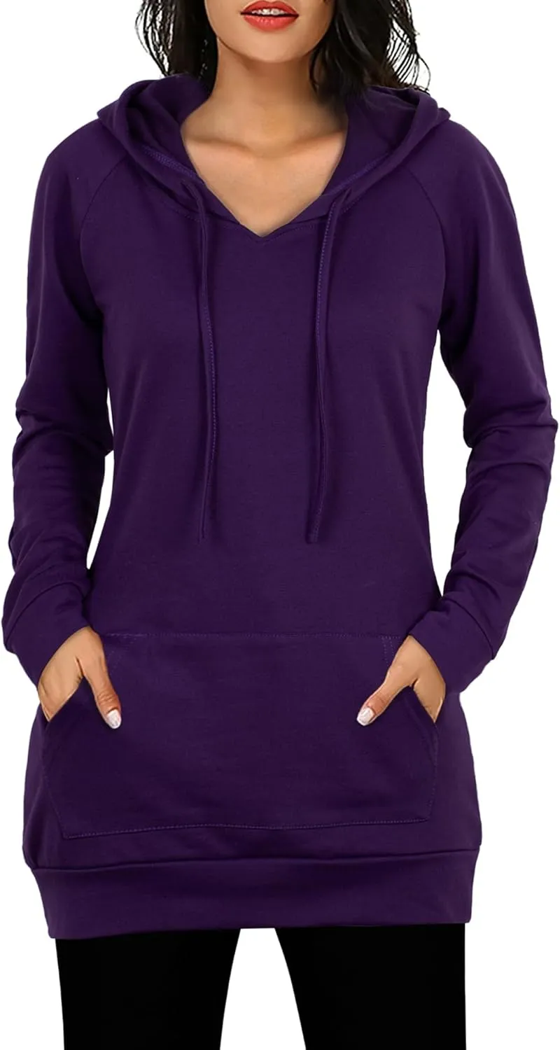 BEPEI Womens Long Sleeve Tunic Hoodie Dressy String Sweatshirts With Pockets