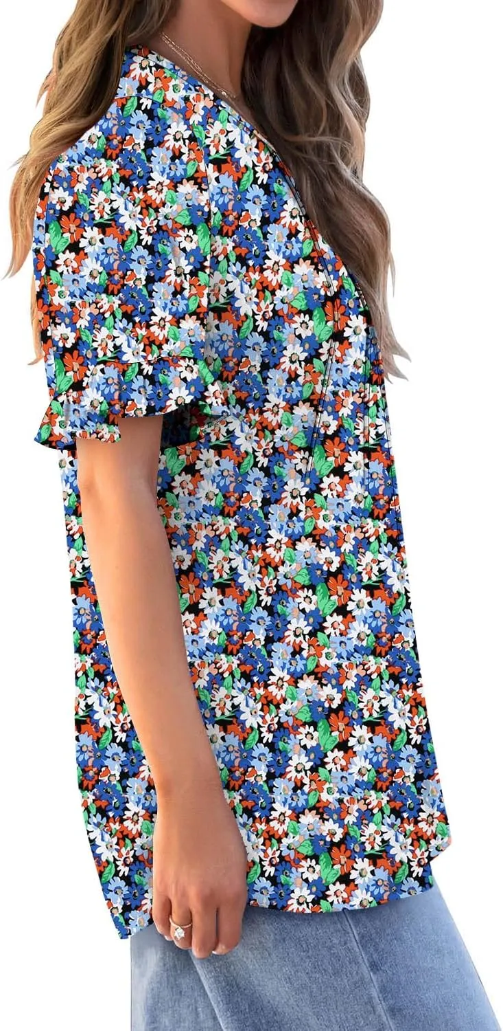 BETTE BOUTIK Womens Short Sleeve Summer Tops Pleated Tunic Tops Shirt S-3XL