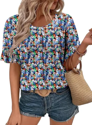 BETTE BOUTIK Womens Short Sleeve Summer Tops Pleated Tunic Tops Shirt S-3XL