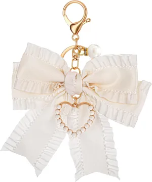 Bow Purse Keychain Charm Bow Keychain Bag Charms for Women, Bow Keychain Pearl Wristlet Keychain Backpack Charm Keychain Cute Handbag Purse Charms Accessories Charms for Purses Key Chains Car Keys