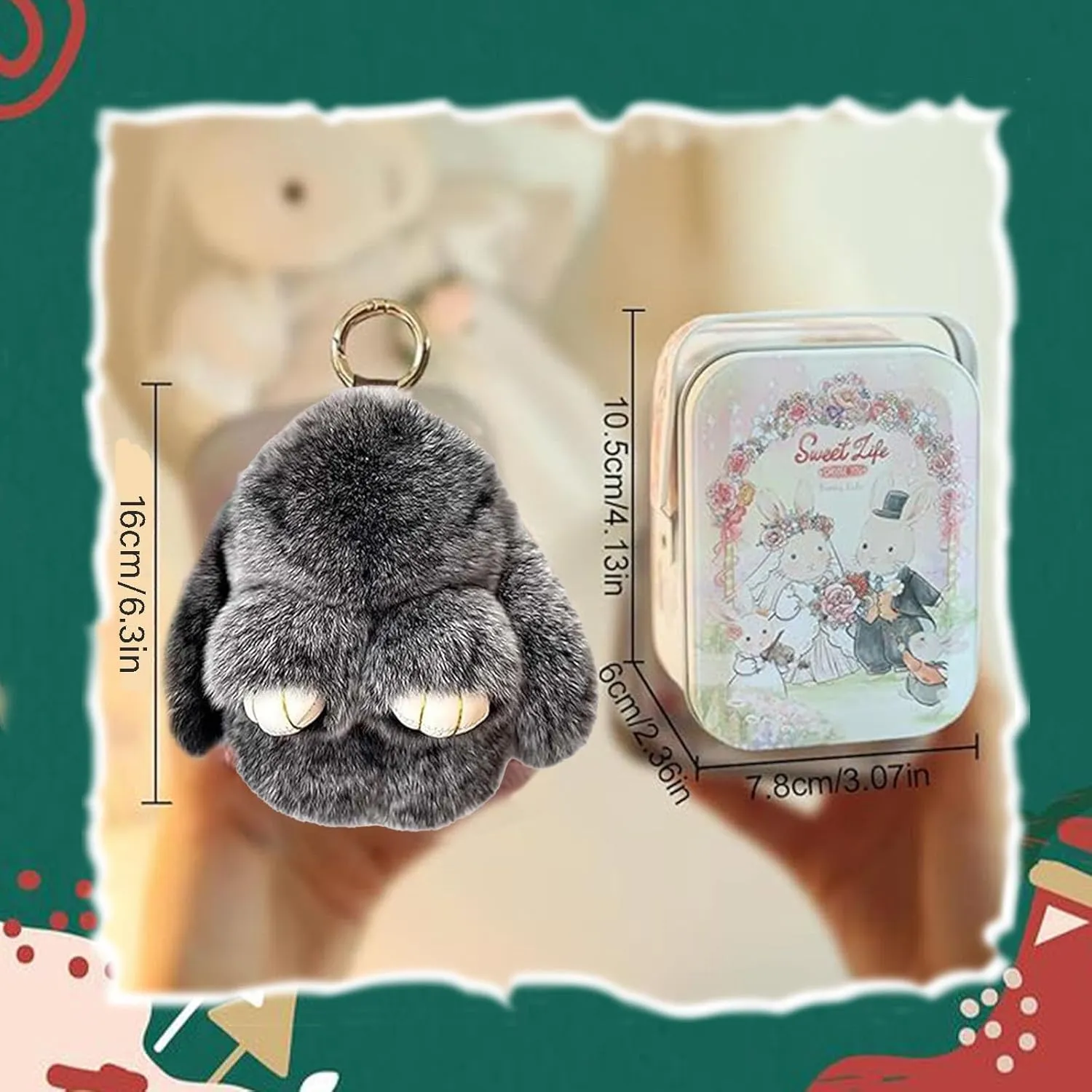 Bunnylulu Keychain with Box, Bunny Keychain with Tin, BunnyCute Plush Key chain
