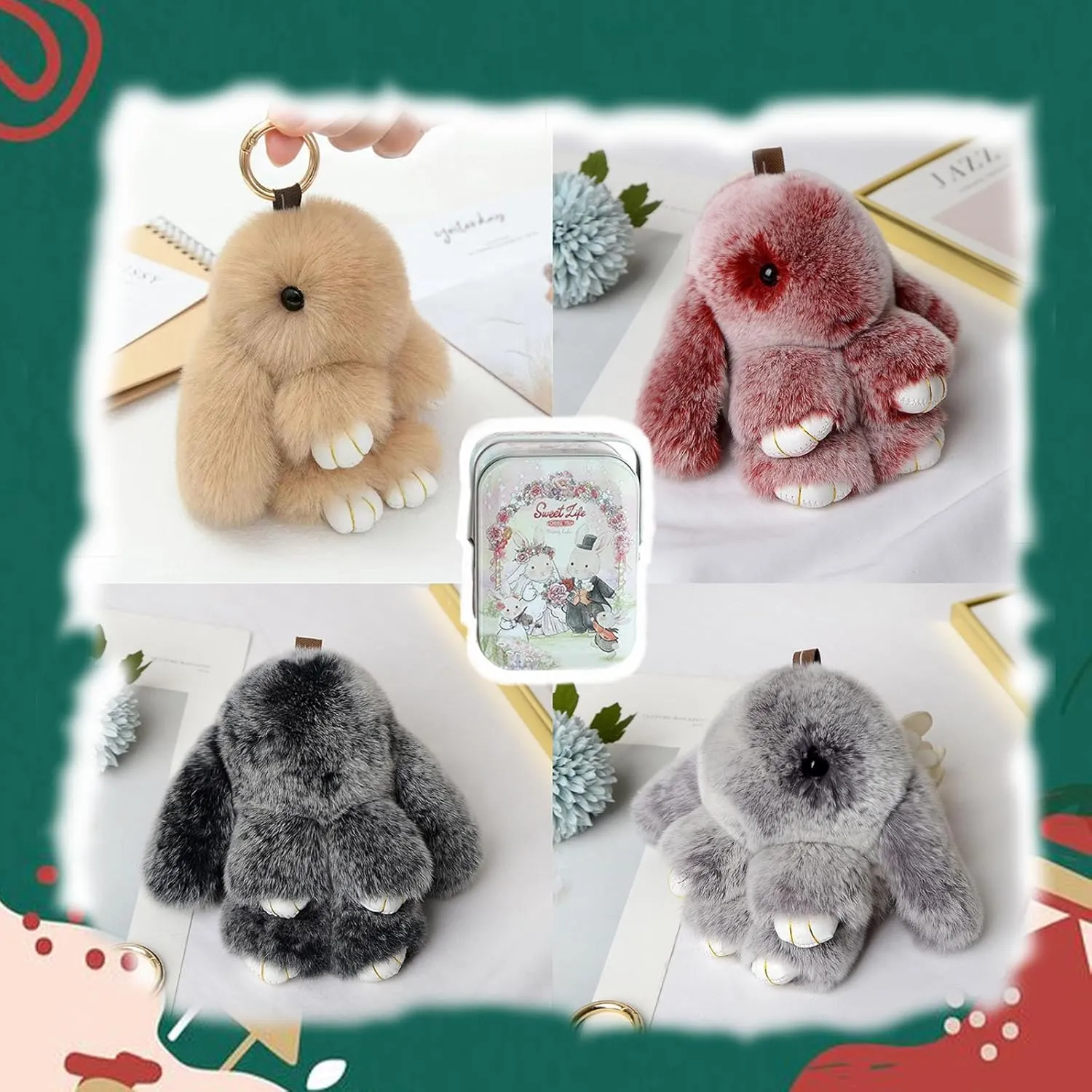 Bunnylulu Keychain with Box, Bunny Keychain with Tin, BunnyCute Plush Key chain