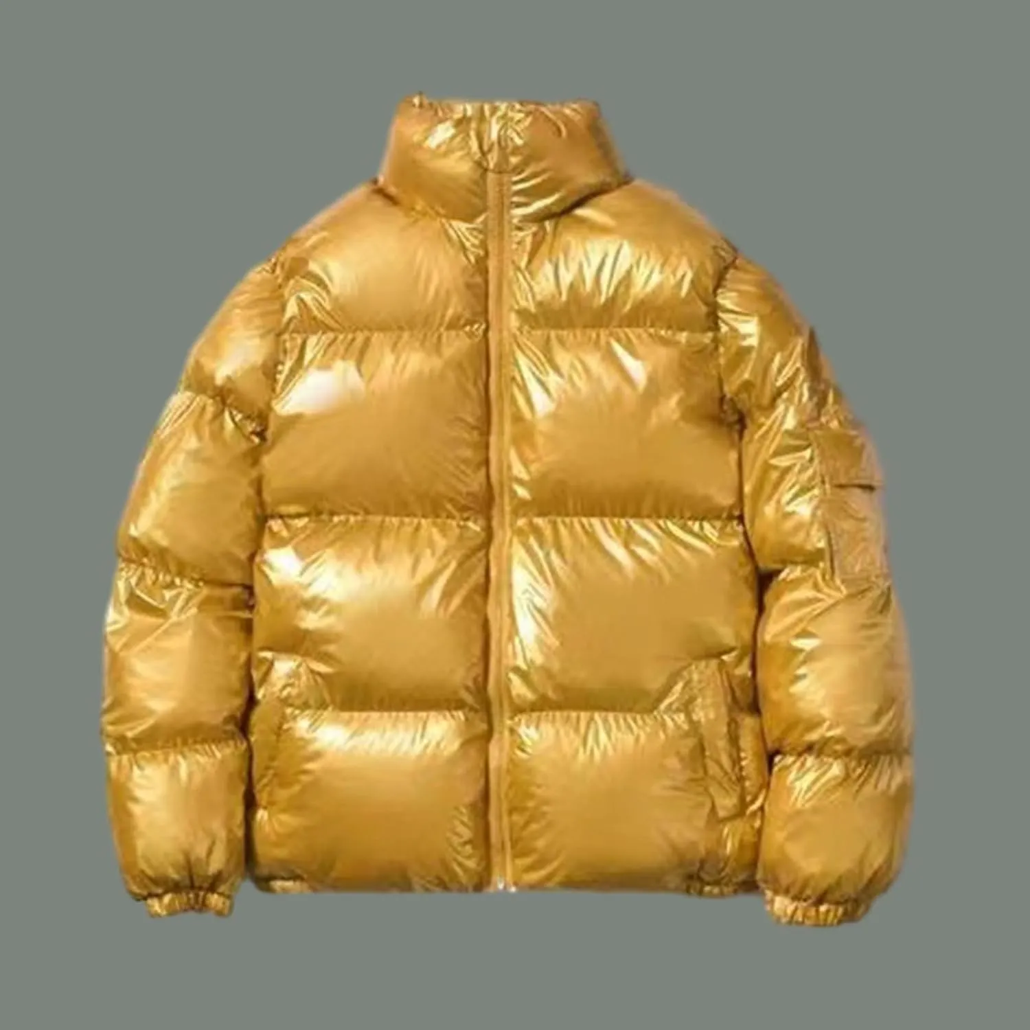 Cambkatl Men's Glossy Padded Winter Coat Metallic Full Zip Down Quilted Puffer Jacket Warm Plus Size Shiny Puffy Outerwear