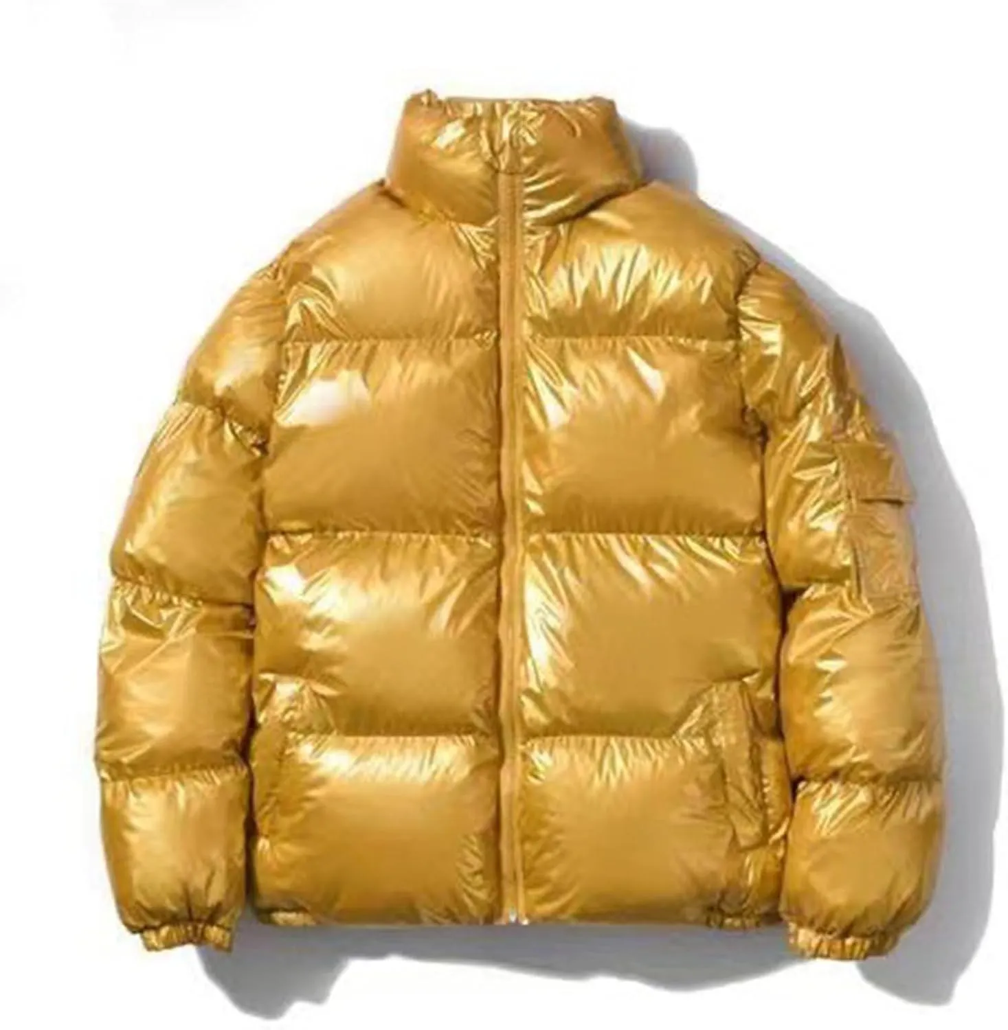 Cambkatl Men's Glossy Padded Winter Coat Metallic Full Zip Down Quilted Puffer Jacket Warm Plus Size Shiny Puffy Outerwear