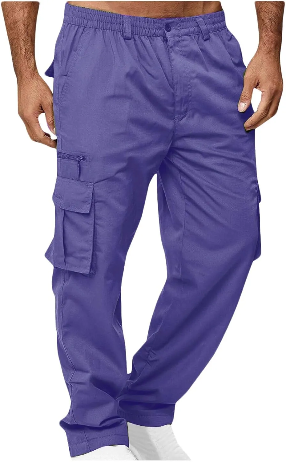 Cargo Pants for Men Twill Stretch Elastic Waist Hiking Pants Lightweight Outdoor Jogger Trouser with Zipper Pockets