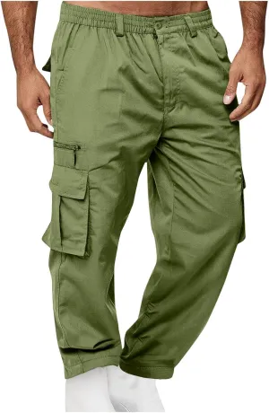 Cargo Pants for Men Twill Stretch Elastic Waist Hiking Pants Lightweight Outdoor Jogger Trouser with Zipper Pockets