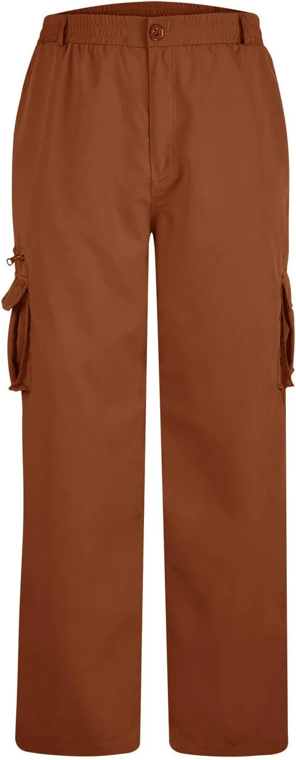 Cargo Pants for Men Twill Stretch Elastic Waist Hiking Pants Lightweight Outdoor Jogger Trouser with Zipper Pockets